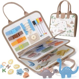 Tablica manipulacyjna sensoryczna montessori walizka dinozaury