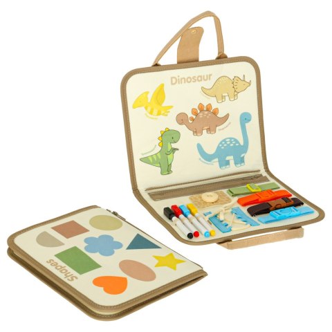 Tablica manipulacyjna sensoryczna montessori walizka dinozaury Tablica manipulacyjna sensoryczna montessori walizka dinozaury