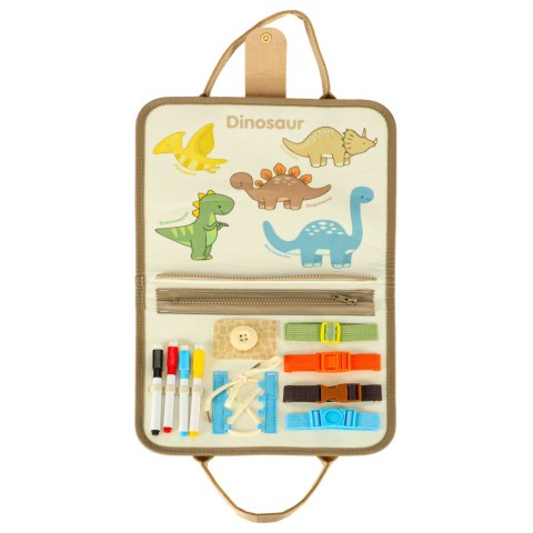 Tablica manipulacyjna sensoryczna montessori walizka dinozaury Tablica manipulacyjna sensoryczna montessori walizka dinozaury