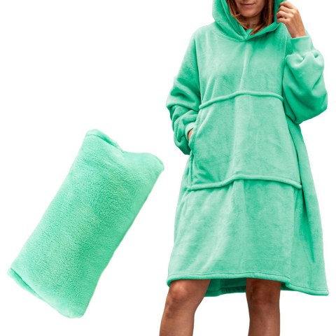 Bluzair Bluza Koc Oversize z Kapturem Polska Mięta Bluzair Bluza Koc Oversize z Kapturem Polska Mięta