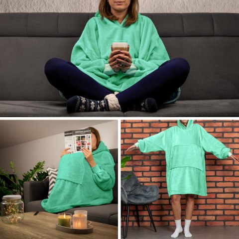 Bluzair Bluza Koc Oversize z Kapturem Polska Mięta Bluzair Bluza Koc Oversize z Kapturem Polska Mięta