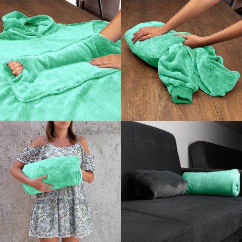 Bluzair Bluza Koc Oversize z Kapturem Polska Mięta Bluzair Bluza Koc Oversize z Kapturem Polska Mięta