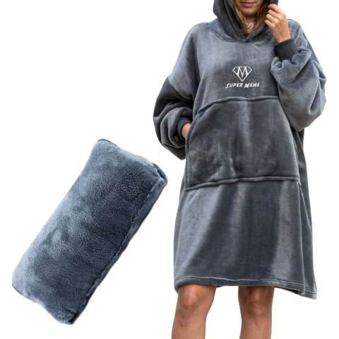 Bluzair SUPER MAMA - Bluza koc - Szary - prezent dla mamy - dzień matki Bluzair SUPER MAMA - Bluza koc - Szary - prezent dla mamy - dzień matki