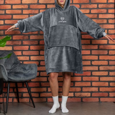 Bluzair SUPER MAMA - Bluza koc - Szary - prezent dla mamy - dzień matki Bluzair SUPER MAMA - Bluza koc - Szary - prezent dla mamy - dzień matki