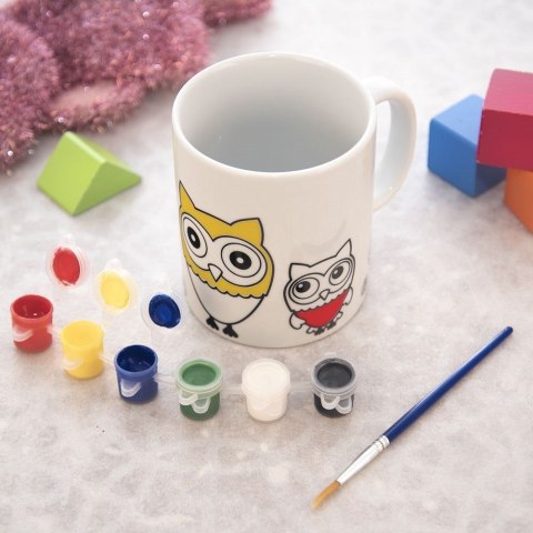 Kubek do malowania z farbkami porcelanowy sowa 330 ml Kubek do malowania z farbkami porcelanowy sowa 330 ml