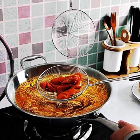 Nabierak szumówka cedzak łyżka cedzakowa stalowa do klusek pierogów frytek 37 cm Nabierak szumówka cedzak łyżka cedzakowa stalowa do klusek pierogów frytek 37 cm