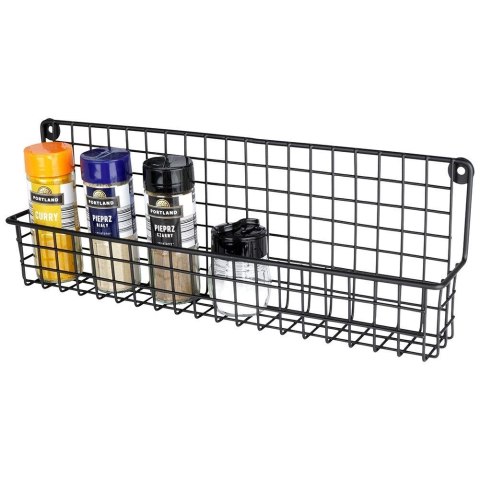 Półka ścienna na przyprawy metalowa czarna loft 39,5x6,5x14cm Półka ścienna na przyprawy metalowa czarna loft 39,5x6,5x14cm