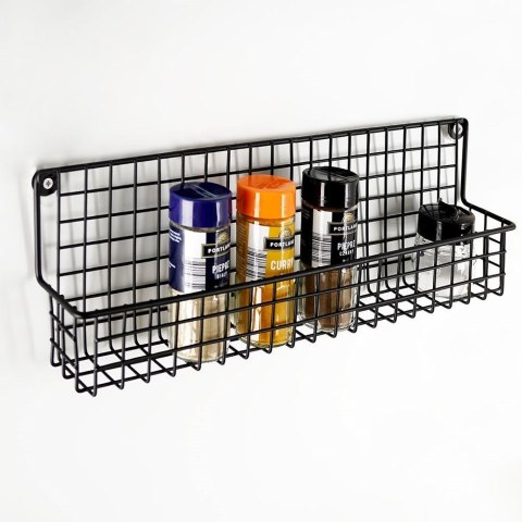Półka ścienna na przyprawy metalowa czarna loft 39,5x6,5x14cm Półka ścienna na przyprawy metalowa czarna loft 39,5x6,5x14cm