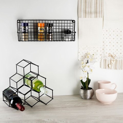 Półka ścienna na przyprawy metalowa czarna loft 39,5x6,5x14cm Półka ścienna na przyprawy metalowa czarna loft 39,5x6,5x14cm