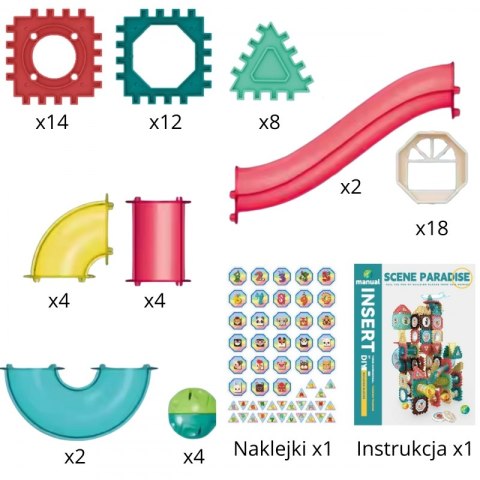 WOOPIE Klocki Magnetyczne Konstrukcyjne 3D Zestaw Edukacyjny Tor Kulkowy 68el.