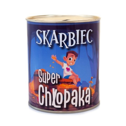 Skarbonka metalowa urodzinowa z napisem "Skarbiec Super Chłopaka" DIL-P-SKARB-NO-58 Skarbonka metalowa urodzinowa z napisem "Skarbiec Super Chłopaka" DIL-P-SKARB-NO-58