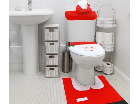 Świateczny zestaw łazienkowy mikołaj dywanik pokrowiec wc na deskę Świateczny zestaw łazienkowy mikołaj dywanik pokrowiec wc na deskę