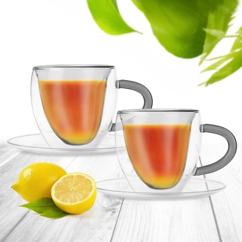 Filiżanki termiczne ze spodkiem z podwójną ścianką do kawy i herbaty DOUBLE 160 ml 2 szt. Filiżanki termiczne ze spodkiem z podwójną ścianką do kawy i herbaty DOUBLE 160 ml 2 szt.