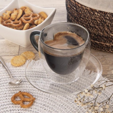 Filiżanki termiczne ze spodkiem z podwójną ścianką do kawy i herbaty DOUBLE 160 ml 2 szt. Filiżanki termiczne ze spodkiem z podwójną ścianką do kawy i herbaty DOUBLE 160 ml 2 szt.