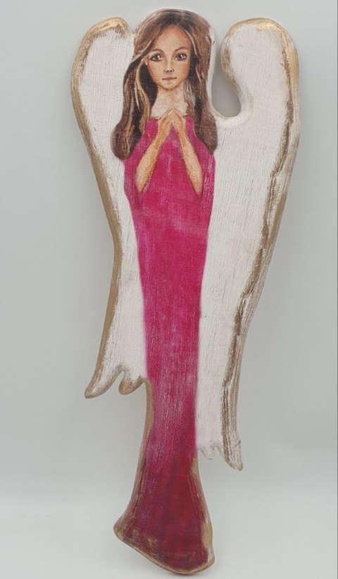 Anioł drewniany malowany różowy 50 cm Anioł drewniany malowany różowy 50 cm