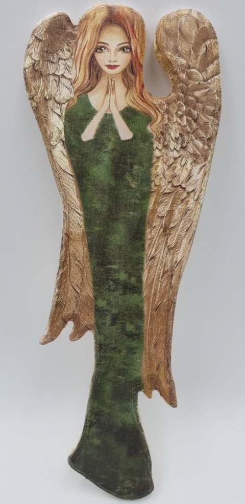 Anioł drewniany malowany zielony 50 cm Anioł drewniany malowany zielony 50 cm