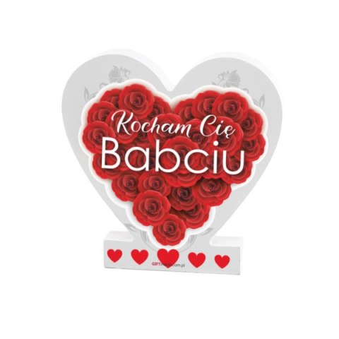 Drewniana tabliczka serce z podstawką wzbogacona lakierem UV z napisem "Kocham Cię Babciu" 11 x 11 x 1,5 cm Drewniana tabliczka serce z podstawką wzbogacona lakierem UV z napisem "Kocham Cię Babciu" 11 x 11 x 1,5 cm