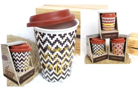 Kubek ceramiczny COFFE z silikonową pokrywką 420 ml 14 x 9,5 x 6 cm mix MUE-2404 Kubek ceramiczny COFFE z silikonową pokrywką 420 ml 14 x 9,5 x 6 cm mix MUE-2404