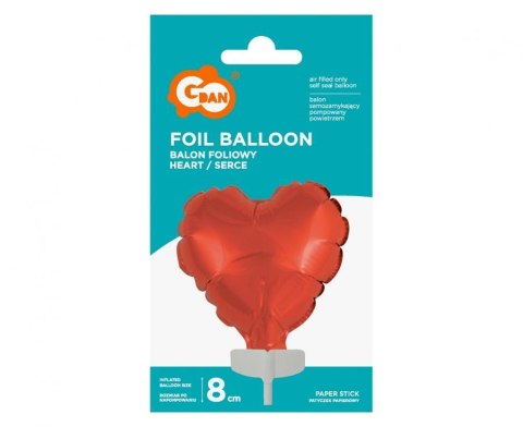Balon foliowy 8cm serce na patyczku czerwone | BS-4CRW Balon foliowy 8cm serce na patyczku czerwone | BS-4CRW