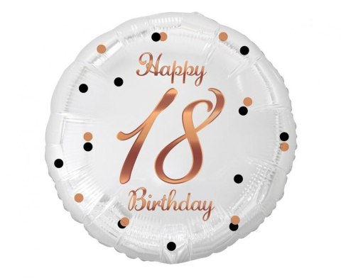 Balon foliowy B&C Happy 18 Birthday biały, nadruk różowo-złoty 18" | FG-O18B Balon foliowy B&C Happy 18 Birthday biały, nadruk różowo-złoty 18" | FG-O18B