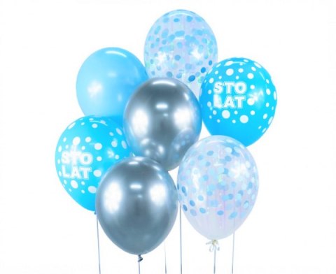 Bukiet balonowy srebrno-niebieski "Sto Lat" 7 szt. BB-SNS7 Bukiet balonowy srebrno-niebieski "Sto Lat" 7 szt. BB-SNS7