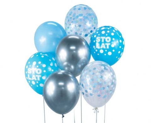 Bukiet balonowy srebrno-niebieski "Sto Lat" 7 szt. BB-SNS7 Bukiet balonowy srebrno-niebieski "Sto Lat" 7 szt. BB-SNS7