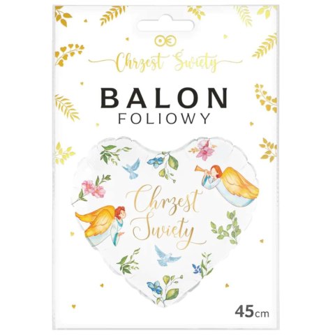 Balon foliowy serce CHRZEST ANIOŁY 45cm Balon foliowy serce CHRZEST ANIOŁY 45cm