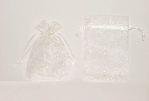 Torebka z materiału 2750 biała brokat 15x11cm - 12szt. Tort-0074 Torebka z materiału 2750 biała brokat 15x11cm - 12szt. Tort-0074