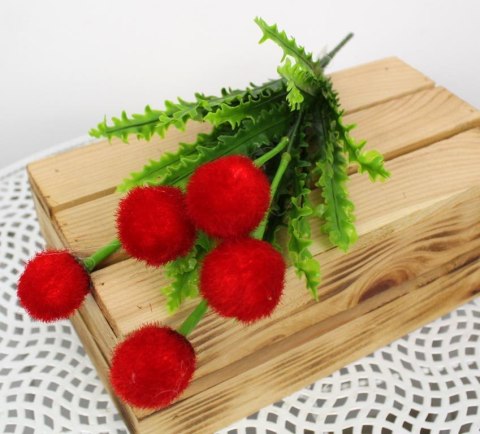 Bukiet futrzane kulki ping pong 38cm 5 kwiatów czerwone 4szt. | LAN-103C Bukiet futrzane kulki ping pong 38cm 5 kwiatów czerwone 4szt. | LAN-103C