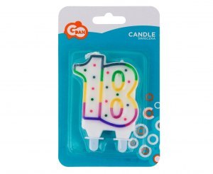 Świeczka cyferka z kropeczkami 8cm ''18'' PF-SCK18 Świeczka cyferka z kropeczkami 8cm ''18'' PF-SCK18
