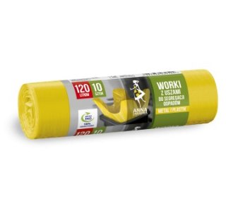 Worki z uszami do segregacji odpadów PLASTIK METAL 120L 10szt żółte STELLA 9542