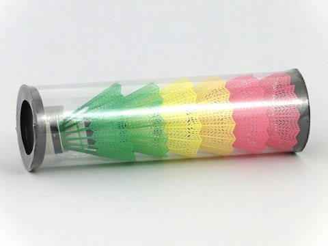 Zestaw 6 lotek do badmintona kolorowe w tubie PVC 22 x 6,5cm Zestaw 6 lotek do badmintona kolorowe w tubie PVC 22 x 6,5cm