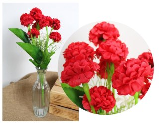 Bukiet GOŹDZIK wys. 38 cm 6 łodyg (9 kwiatów 4,5 cm) CZERWONY KMD-2410C