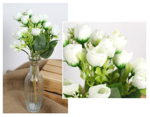 Bukiet PEONIA z białym dodatkiem, wys. 34 cm 5 łodyg (15 kwiatów 2,5x2,5 cm) BIAŁA KMD-2408B Bukiet PEONIA z białym dodatkiem, wys. 34 cm 5 łodyg (15 kwiatów 2,5x2,5 cm) BIAŁA KMD-2408B