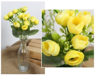 Bukiet PEONIA z białym dodatkiem, wys. 34 cm 5 łodyg (15 kwiatów 2,5x2,5 cm) ŻÓŁTA KMD-2408A