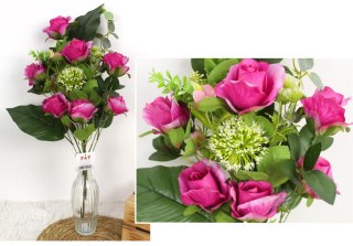 Bukiet RÓŻA z czosnkiem wys. 55 cm 7 róż (8x6 cm) z dodatkami RÓŻOWA WT-162C