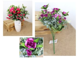 Bukiet RÓŻA z pąkami 7 łodyg, wys. 36 cm (główka 5x2 cm) mix kolor KWE769