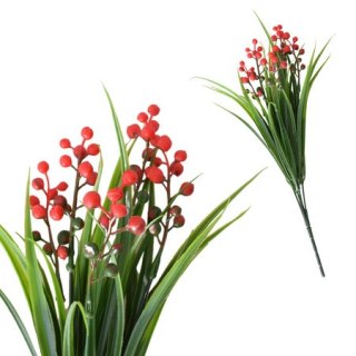 Bukiet sztuczny drobne kuleczki z trawą 34 cm 5 łodyg CZERWONY MZ-078B