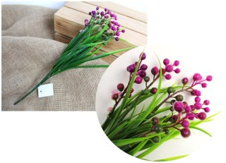 Bukiet sztuczny drobne kuleczki z trawą 34 cm 5 łodyg FIOLETOWY MZ-078C