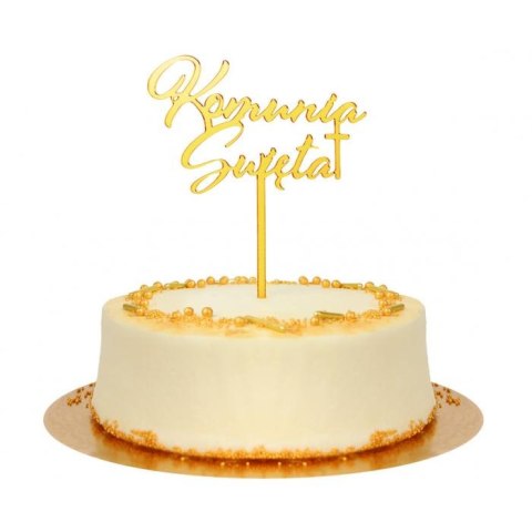 Dekoracja akrylowa na tort Komunia Święta, złota, 18 x 14 cm PF-DAKS Dekoracja akrylowa na tort Komunia Święta, złota, 18 x 14 cm PF-DAKS