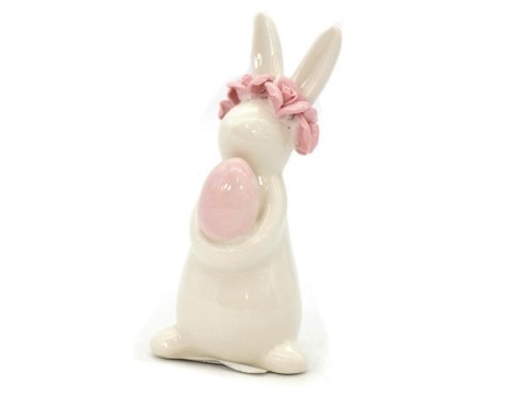 Figurka ceramiczna zajączek z jajkiem i wiankiem 12,5cm Figurka ceramiczna zajączek z jajkiem i wiankiem 12,5cm