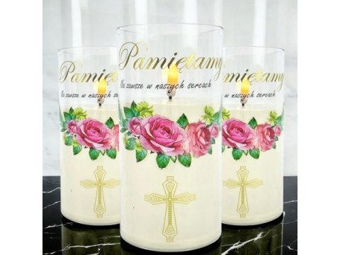 Świeczka led w obudowie z płomieniem - 15cm "Pamiętamy Na zawsze w naszych sercach"41511 Świeczka led w obudowie z płomieniem - 15cm "Pamiętamy Na zawsze w naszych sercach"41511