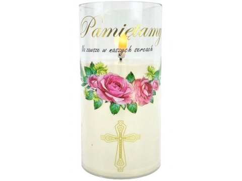 Świeczka led w obudowie z płomieniem - 15cm "Pamiętamy Na zawsze w naszych sercach"41511 Świeczka led w obudowie z płomieniem - 15cm "Pamiętamy Na zawsze w naszych sercach"41511