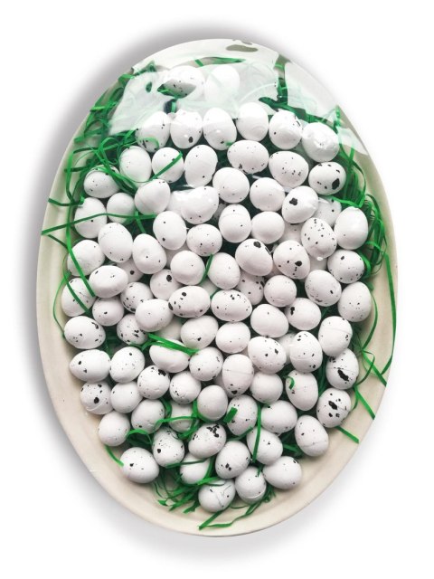 Jajka styropianowe 100szt. 1,5cm x 1,8cm na sianku 23cm BIAŁE | WPJ-9718 Jajka styropianowe 100szt. 1,5cm x 1,8cm na sianku 23cm BIAŁE | WPJ-9718