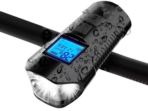 Lampka rowerowa przednia tylna led licznik km klakson dzwonek głośny 3w1 Lampka rowerowa przednia tylna led licznik km klakson dzwonek głośny 3w1