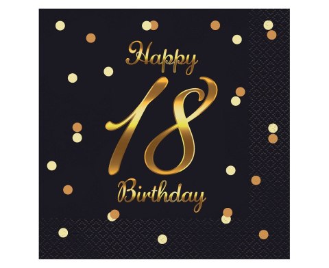 Serwetki B&C Happy 18 Birthday czarne nadruk złoty 33 x 33 cm 20 szt. PG-S18C Serwetki B&C Happy 18 Birthday czarne nadruk złoty 33 x 33 cm 20 szt. PG-S18C