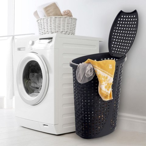 Kosz na pranie z pokrywą wąski czarny 45 l 41x32x61 cm Kosz na pranie z pokrywą wąski czarny 45 l 41x32x61 cm