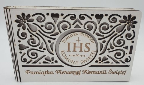 Banknotówka na pieniądze 10 x 15,5cm ażur biała KOMUNIA ŚW IHS Banknotówka na pieniądze 10 x 15,5cm ażur biała KOMUNIA ŚW IHS