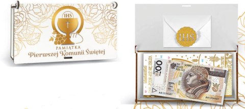 Pudełko na pieniądze i czekoladę 10 x 19cm KOMUNIA ŚW ZŁOTY KIELICH Pudełko na pieniądze i czekoladę 10 x 19cm KOMUNIA ŚW ZŁOTY KIELICH