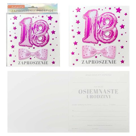Zaproszenie 5szt. Urodziny 18 (osiemnastka) ZP-041 Zaproszenie 5szt. Urodziny 18 (osiemnastka) ZP-041